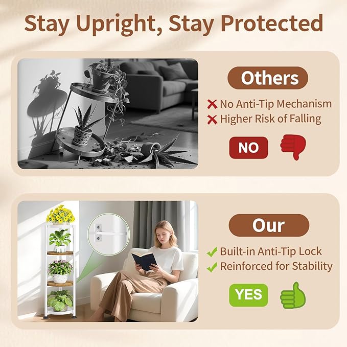 LASZOLA 4 Tier White Plant Stand Indoor for Large Tall Heavy Duty Flower Planter, Metal Vertical Multi Level Rack for Narrow Floor Corner, Sturdy Round Holder Organizer, Modern, Mid Century, Farmhouse