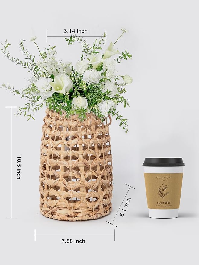 Woven Wall Hanging Basket, Handwoven Gourd Grass Wicker Wall Basket for Hanging Wall Basket & Door Basket, Boho Rustic Farmhouse Wall Decor, Decorative Tabletop Seagrass Basket