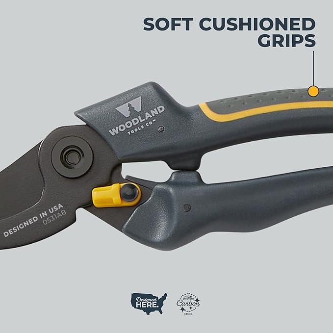 Woodland Tools Co. Duralight Bypass Pruning Shears – 5/8" Cut Capacity, Lightweight Hand Pruner, High Carbon Steel Blade, Adjustable Lock, Internal Spring, Soft Grip Garden Tool for Plants and Shrubs