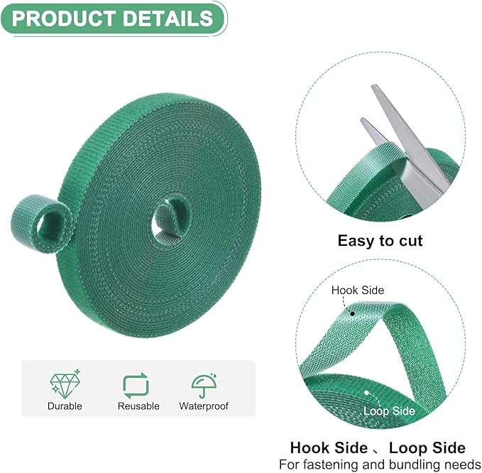 6-Roll Garden Plant Tape, 16 ft x 0.4 in Garden Hook and Loop Plant Ties Multi-Purpose Use Adjustable and Reusable Twist Wire Tape for Plants/Flowers/Vines [Green]