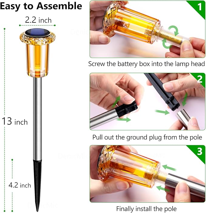 DenicMic Solar Lights Outdoor 10 Pack Waterproof Color LED Stainless Steel Stake Outside Lights for Yard Pathway Garden Driveway Walkway Landscape Path Lighting Christmas Decorations