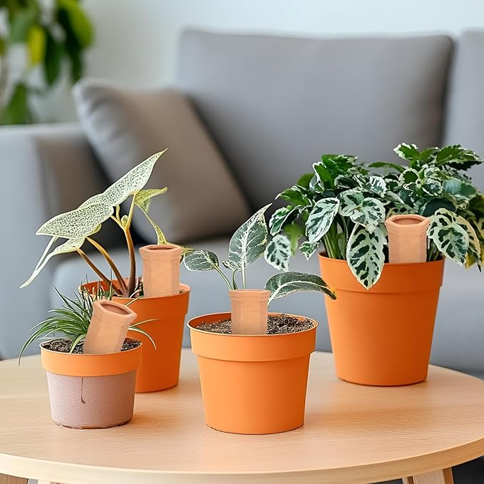 Terracotta Watering Spikes Set -Self Watering Planter Insert with 4 Pcs Automatic Plant Watering System for Indoor Potted Plants, Outdoor Garden, Vacation Plant Care Accessories