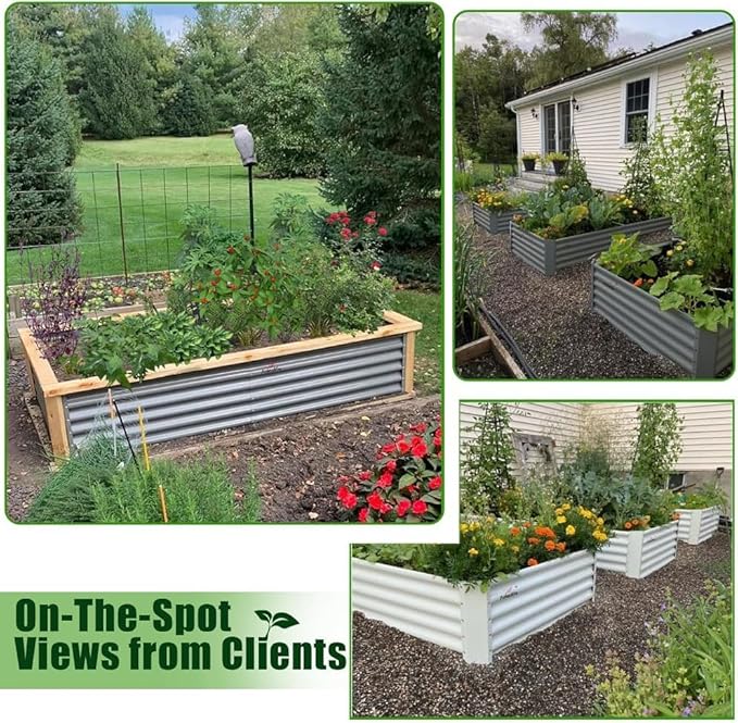 A ANLEOLIFE 6 Pcs 6X3X1.5 ft Rectangular Galvanized Raised Garden Beds Outdoor for Planting Vegetables Flowers Herb, Quartz Grey
