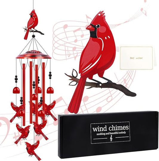 Cardinal Wind Chimes for Outside - Cardinal Gifts for Women, Memorial Wind Chimes for Outdoor, Mom Grandma Sisters Girlfriend Birthday, Home Garden Patio Yard Decor