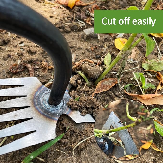 [2025 New Upgraded] 2 in 1 Weed Puller Tool with Long Handle, Heavy Duty Garden Weeder Tool for Vegetable Gardening Backyard Farm Planting & Weeding (Rubber Handle)