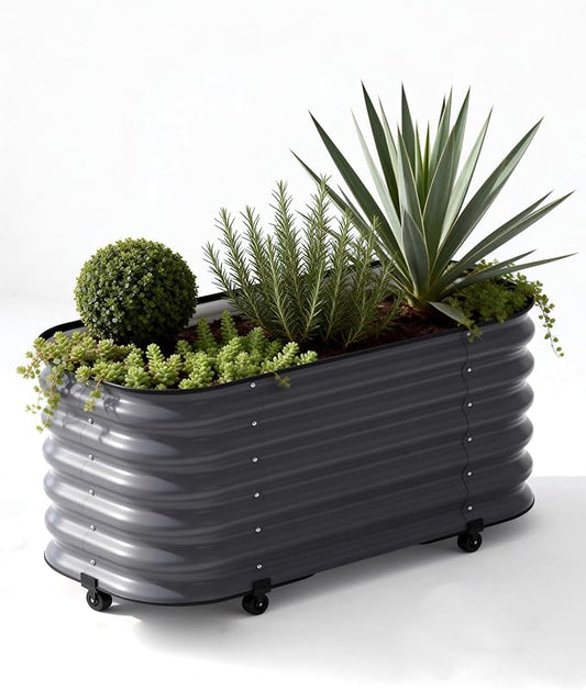 DaisyVibe Mobile Outdoor Planter Box with Wheels, 20.9 Inch Tall, Heavy-Duty 1000 lbs Capacity, Anti-Rust Steel Construction, Rolling Garden Bed for Vegetables, Herbs, Patio, Balcony (Grey)