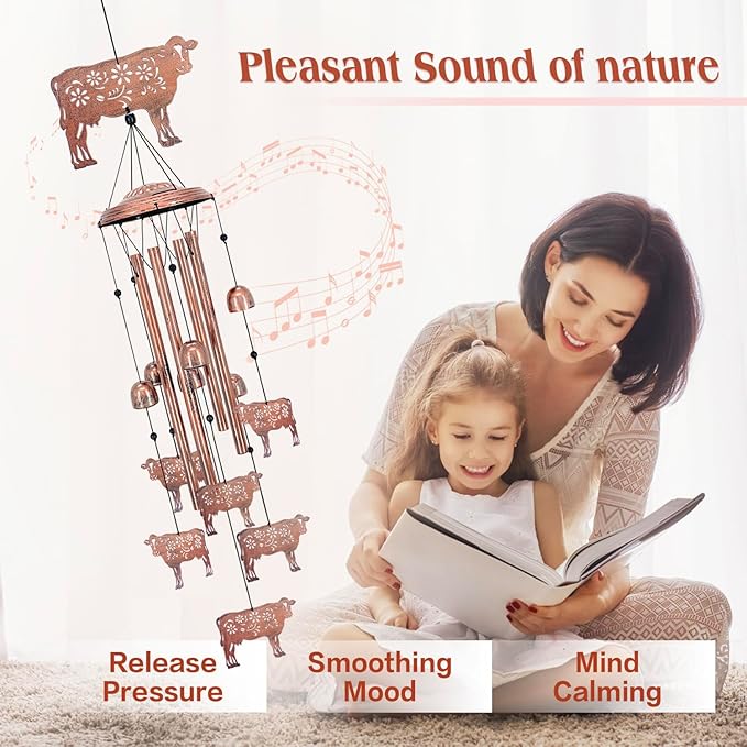 Cow Wind Chimes for Outside,Cow Gifts for Women/Men/Sympathy/Memorial/Festival Birthday Gifts Metal windchimes Outdoors/Indoors,Patio,Garden Decor,Yard Decor,Home,Porch