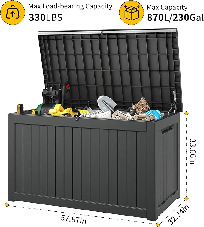 NBYSGO Outdoor Storage Box, Resin Deck Boxes Indoor and outdoor, Waterproof Storage Box Lockable Lid (Black,230 Gallon)