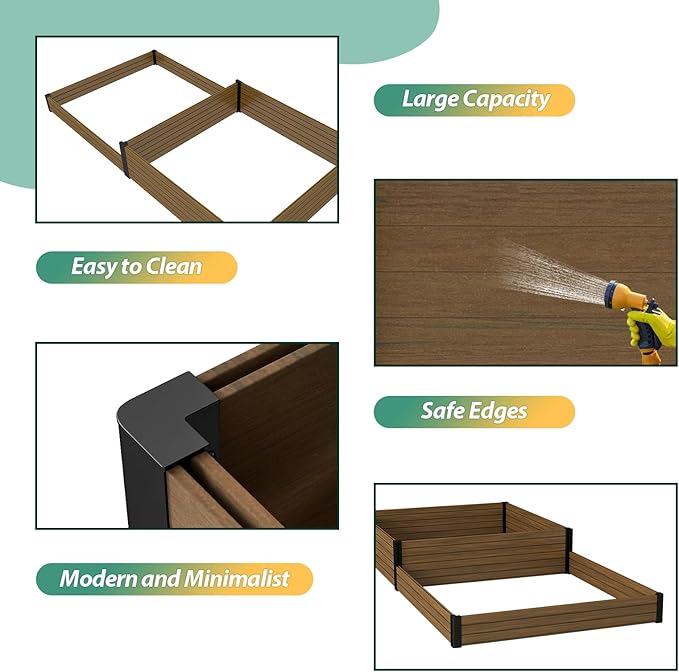 Elevated Wooden Raised Garden Planter - 2-Tier Outdoor Flower & Vegetable Box for Patio, Backyard, or Garden - Durable, Weather-Resistant Design - 47.2" x 47.2" x 12.2" (Brown)
