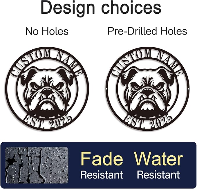 Personalized Pet Name Metal Sign Custom French Bulldog Pug Labrador Retriever Wall Art “On Premises” Warning Sign for Door Gate Dog House Metal Wall Decoration