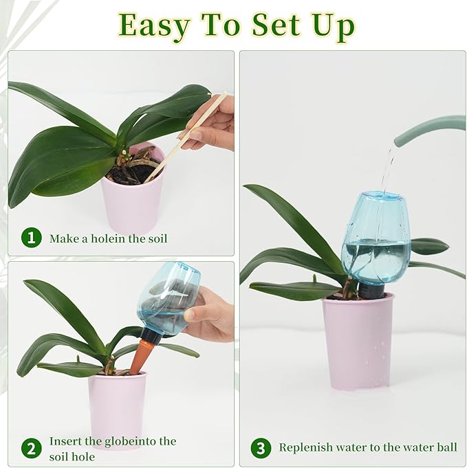 6pcs Plant Self Watering Globes, Plastic Water Bulbs Top Fill, 12.3 oz Plant Watering Devices System Slow Release Terracotta, Water Spikes Stakes for Indoor (Blue-6pack)