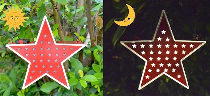 Star Solar Light Patriotic Decor for Outdoor-Garden,Patio,Tree,July 4th Country Star Indoor/Outdoor Memorial Day Decoration,Red