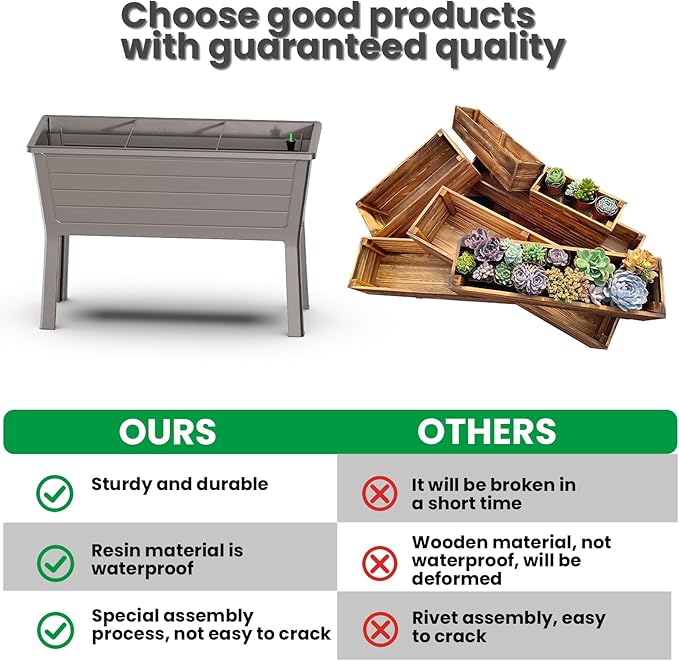 Raised Garden Bed with Wheels Resin Sturdy Planter Waterproof UV-Resistant Outdoor for Flowers Vegetables Herbs in Backyard Patio (1, Grey)