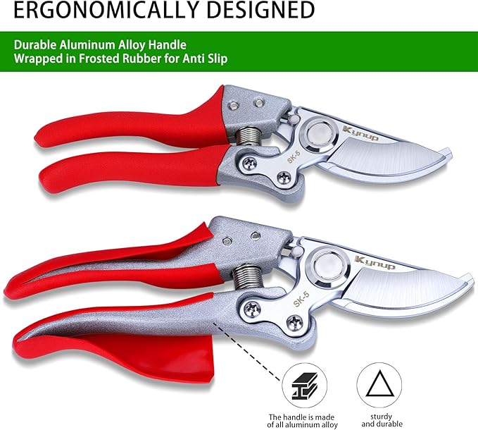 Kynup Pruning Shears, Gardening Scissors, Pruners for Gardening, Heavy Duty Garden Tools, Garden Grass Clippers Hand Hedge Shears, (Red)
