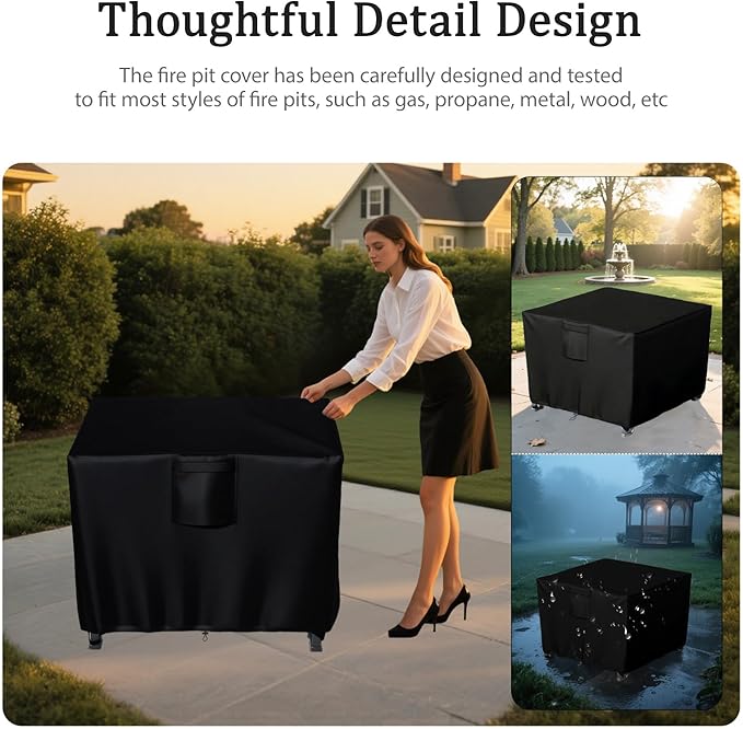Chinchilla Heavy Duty 36 Inch Square Fire Pit Cover - 100% Waterproof & Weatherproof, Durable All-Season Protection for 32/33/34/35/36 Inch Propane Fire Pits and Tables