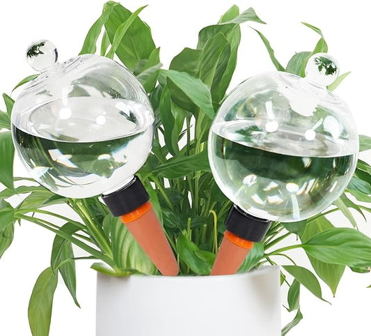 2pcs Plant Self Watering Globes with Covers, Plastic Water Bulbs Top Fill, Plant Watering Devices System Slow Release Terracotta, Water Spikes Stakes for Indoor(2)