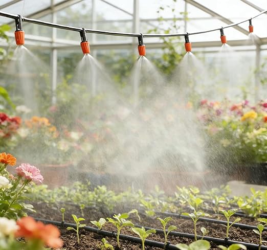 Three-Way Atomizing Nozzle 1/4 Inch, 50 Pcs Adjustable Micro Spray Irrigation Emitters, Drip Irrigation Parts Accessories for Patio Lawn Greenhouse Vegetable Irrigation Supplies