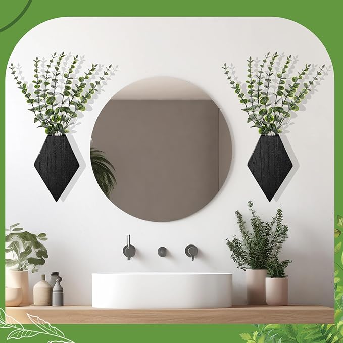 Chunful 2 Pcs Wooden Wall Planter Decor Hanging Fake Plants Greenery Flowers Holder Vase Boxes for Wall Bohemian Farmhouse Room Kitchen Office Indoor Decoration(Black,7.1 x 4.7 x 1.2 Inches)