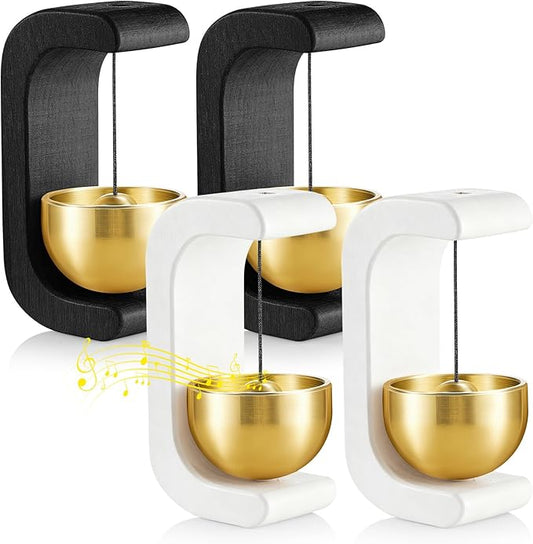 Zonon 4 Pcs Magnetic Wooden Wind Chime Doorbell Decoration Shopkeepers Bell for Door Opening C Shape for Housewarming Gift Refrigerator Room Garden Restaurant (White and Black)