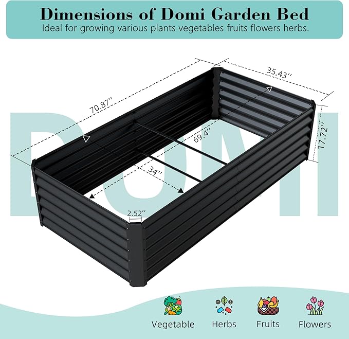 Domi 6×3×1.5 ft Galvanized Raised Garden Bed, Outdoor Planter Garden Boxes Large Metal Planter Box for Gardening Vegetables Fruits Flowers, Grey