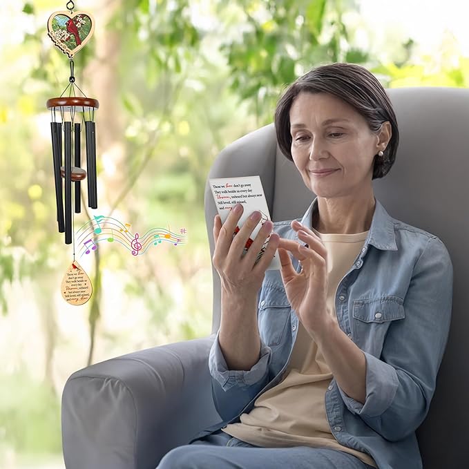 FLAGWIX Sympathy Gifts for Loss of Loved One - Large Outdoor Wind Chimes for Outside 32in - Cardinal Gifts for Women Men, Memorial Gift, Sympathy Gift Ideas, Cardinal Wind Chimes for Loss of Loved One