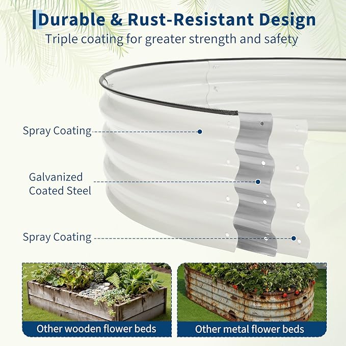 PeakPursuit 6X3x1Ft Galvanized Raised Garden Bed Kit, Metal Planter Box, Oval Raised Beds with Open-Ended Base for Vegetables, Flowers, Herbs & Fruits