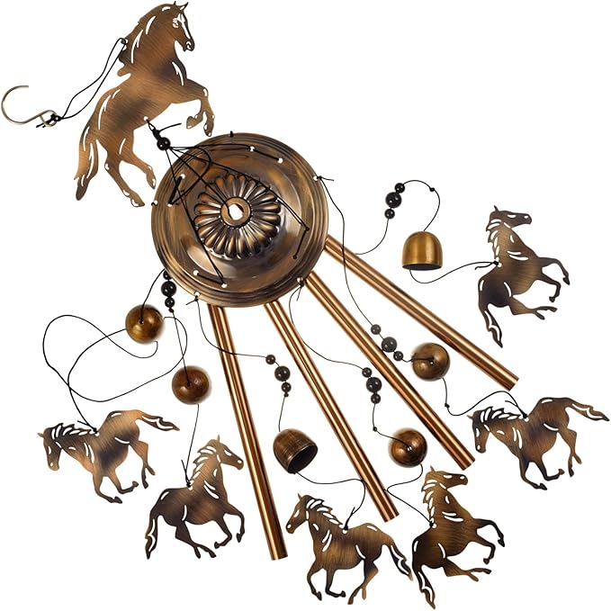 Horses Wind Chimes for Garden/Home/Balcony/Lawn/Tree/Yard/Indoor/Outside Decoration, Retro Wind Catcher, Bronze Horse Decor, Blessing Wind Bells, Memorial WindChimes Gifts for Mom, Grandma, Woman