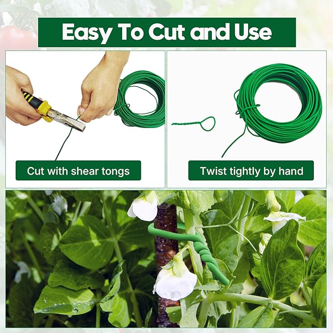 NanWantee 100 Feet Green Soft Plant Tie - 2.5mm Flexible Twist Garden Wire for Climbing Plants, Tomatoes, Bonsai & Office/Home Organizing
