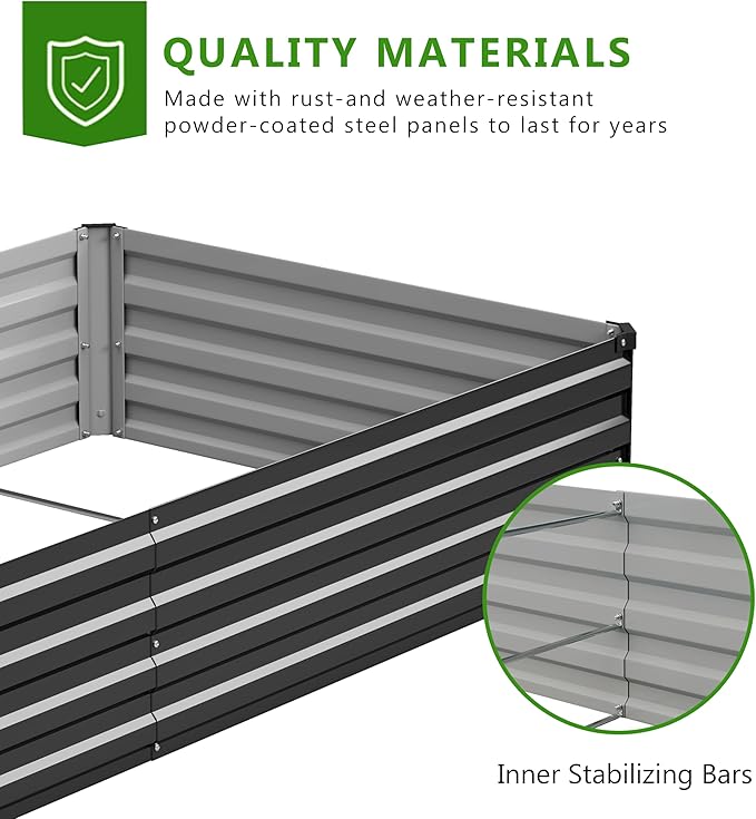 2PCS 6x3x1ft Galvanized Raised Garden Bed Kit, Galvanized Planter Raised Garden Boxes Outdoor, Large Metal Raised Garden Beds for Vegetables,Black