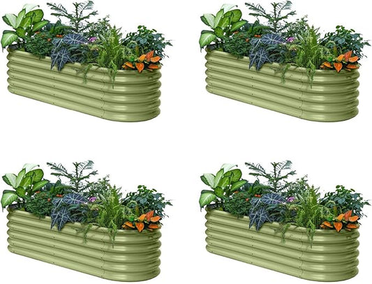 Annoell 4-Pack Raised Garden Bed 6x2x1.5 ft, 17" Tall Galvanized Metal Planter Boxes Outdoor, Durable Steel Flower Bed for Herb Strawberry, Zn-Al-Mg Garden Boxes for Small Space - Moss Green