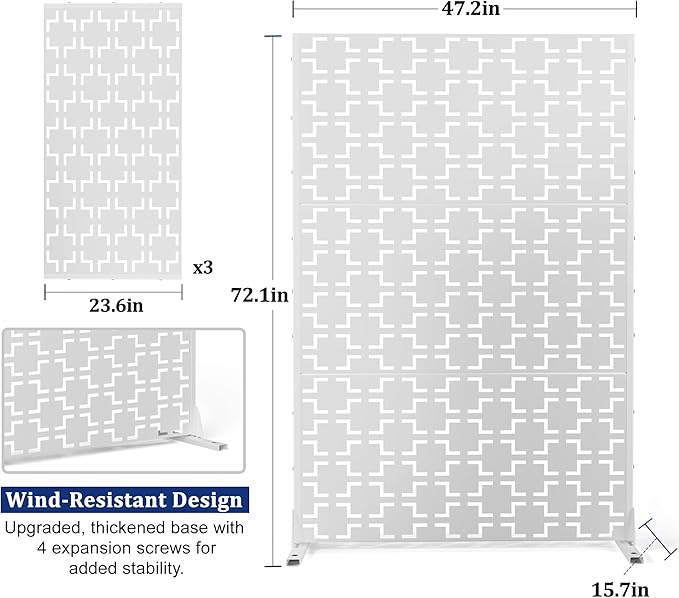 Outdoor Privacy Screen,72" H×47" W Metal Privacy Screen, Freestanding Privacy Fence Panels for Patio