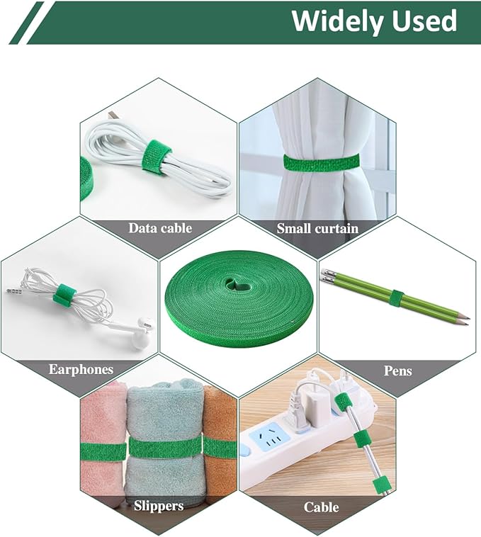 98.4 Ft Plant Ties Garden Tape, Reusable Adjustable Plant Clips for Climbing Plants, Green Nylon Self Adhesive Plant Twist Tie Strap to Support Gardening Plants