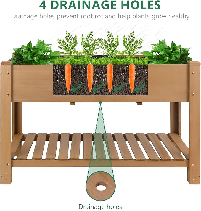 Raised Garden Beds With Legs, Outdoor Wood Elevated Garden Box With L-Connection Tabs，Leg Reinforcement，Storage Shelf, Suitable For Vegetables, Flowers And Herbs, Easy To Assemble,46.7 x23.1 x 29.7IN