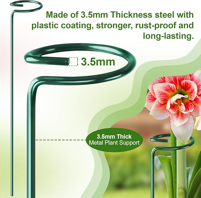 24 Pack Plant Support Stakes, 16 Inch Metal Garden Plant Stakes Single Stem Support Rings for Indoor Outdoor Amaryllis, Flowers Orchid, Lily, Peony, Rose, Tomato, Monstera, Narcissus