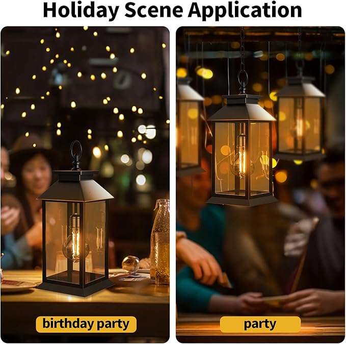 2 Pack Hanging Solar Lanterns Glass Solar Lights Outdoor Waterproof Upgraded Solar and AAA Battery Powered, for Outside Porch, Patio and Indoor Tables, Mantelpiece