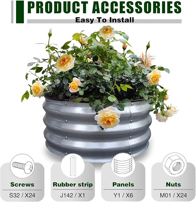 GrowHaus 2Pack 2x2x1FT Galvanized Raised Garden Bed, Planter Boxes Outdoor Round Metal Garden Beds for Planting Vegetables Flowers Herbs Silver
