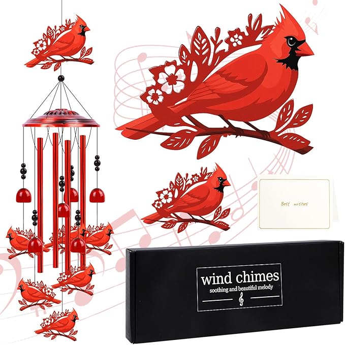 Cardinal Gifts for Women, Cardinal Wind Chimes for Outside, in Memorial Loved One Wind Chimes for Outdoor Garden Patio Yard Decor, Birthday Christmas for Mom Grandma