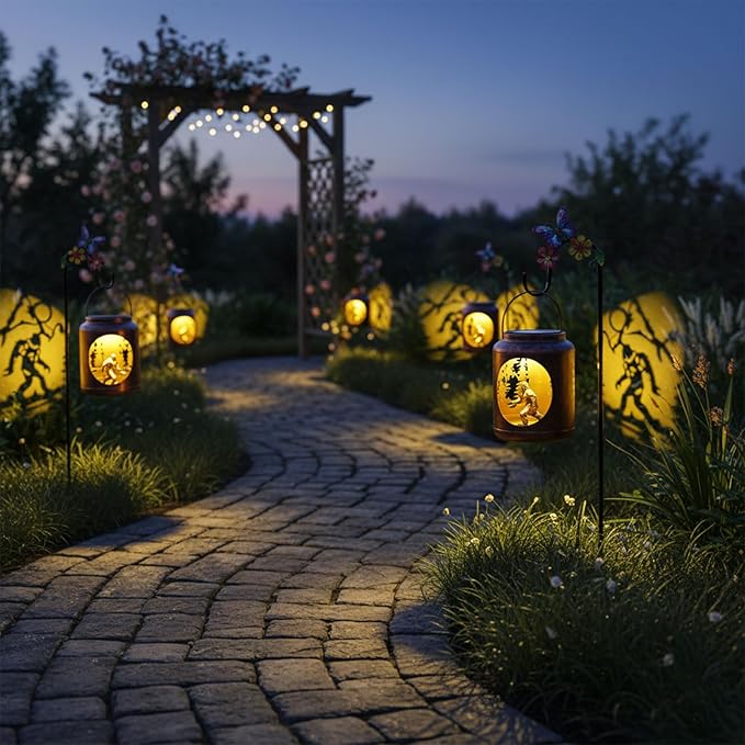Solar Lanterns Outdoor Waterproof Metal Bigfoot Patterns with Resin Bigfoot Inside Garden Decor Gifts for Women Mom Grandma Hanging Solar Lights Decoration Outside for Yard, Patio, Backyard, Porch