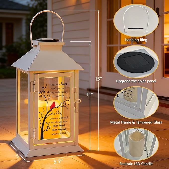 Cardinal Solar Memorial Lanterns, Outdoor Hanging Lanterns Waterproof LED Solar Cardinal Lights for Outdoor Patio Garden Sympathy Gifts for Loss of Mom Dad Loved One