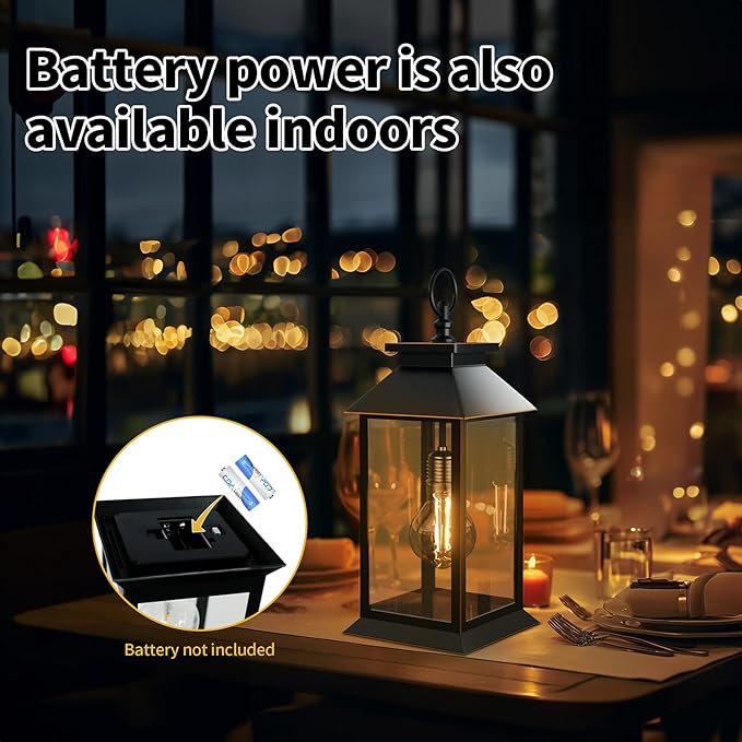 2 Pack Hanging Solar Lanterns Glass Solar Lights Outdoor Waterproof Upgraded Solar and AAA Battery Powered, for Outside Porch, Patio and Indoor Tables, Mantelpiece
