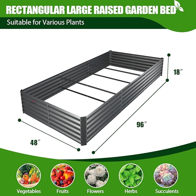 A ANLEOLIFE 2 Pcs 8X4X1.5 ft Rectangular Galvanized Raised Garden Beds Outdoor for Planting Vegetables Flowers Herb, Quartz Grey