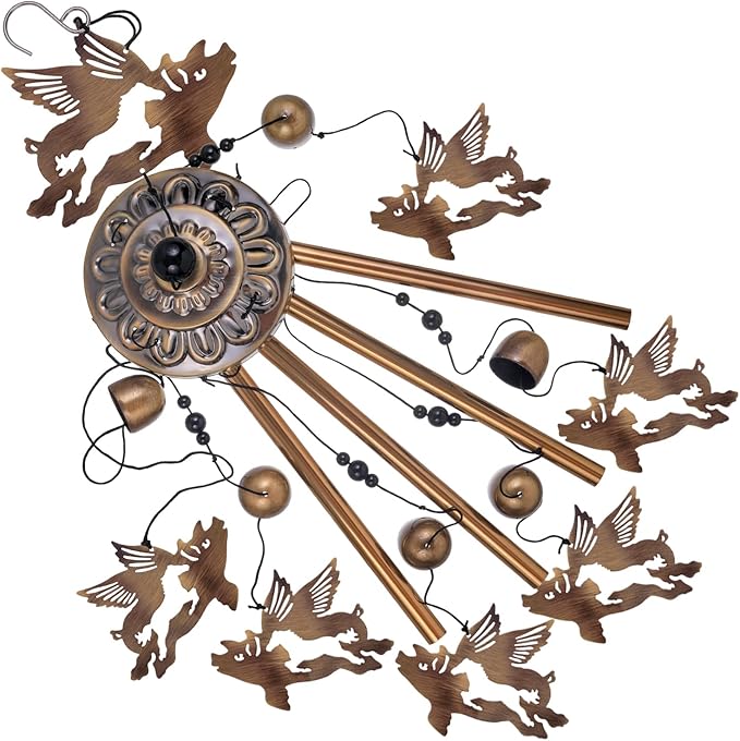 Bronze Flying Pigs Wind Chimes for Garden/Home/Balcony/Lawn/Tree/Yard/Indoor/Outside Decoration, Retro Wind Catcher, Pig Decor, Blessing Wind Bells, Memorial WindChimes Gifts for Mom, Grandma, Woman