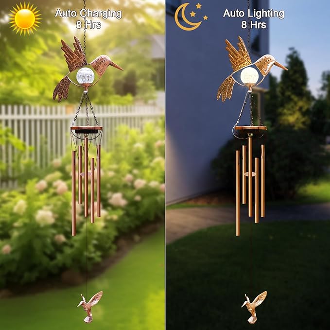 Wind Chimes Outdoor Indoor Decor: Valentines Day Gifts for Her Wife Women Mom Grandma Birthday - Outside Lights for Garden Yard Patio Porch (Hummingbird)