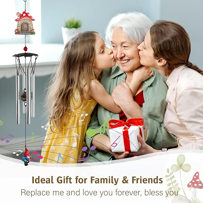 Wind Chimes for Outside 24" Mushroom Wind Chimes Outdoor Home Patio Garden Decor Windchimes Outdoors Gift Ideas for Women Mom Grandma Sisters