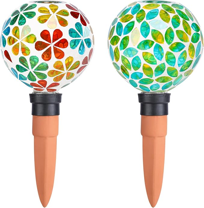 Plant Watering Globes Mosaic Self Watering Spikes 2 Pack Large Self Watering Planter Insert Automatic Watering Device Outdoor Indoor Decoration