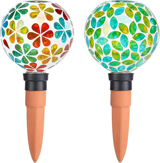 Plant Watering Globes Mosaic Self Watering Spikes 2 Pack Large Self Watering Planter Insert Automatic Watering Device Outdoor Indoor Decoration
