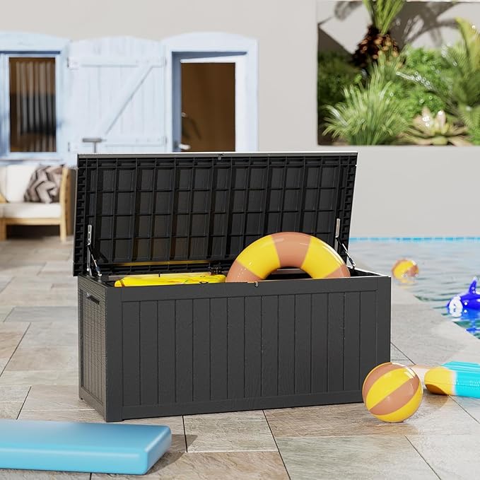 270GAL Deck Box - Black ，Large Capacity，UV-Resistant ，Deck Box，Patio，Yard，Garden Storage