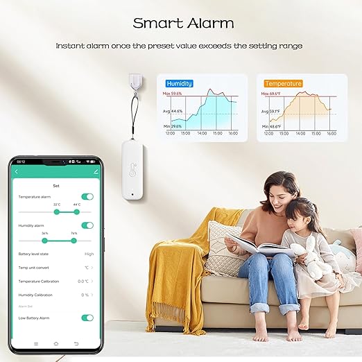 WiFi Hygrometer Thermometer Sensor, Wireless Smart Temperature Humidity Monitor with Remote App Notification Alert, for Home, Greenhouse White (1pack)