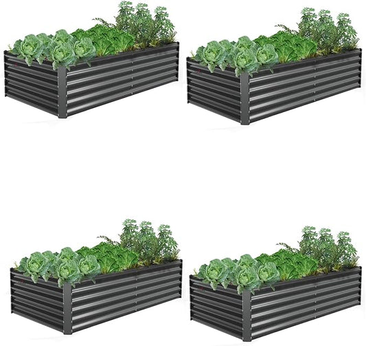 A ANLEOLIFE 4 Pcs 6X3X1.5 ft Rectangular Galvanized Raised Garden Beds Outdoor for Planting Vegetables Flowers Herb, Quartz Grey