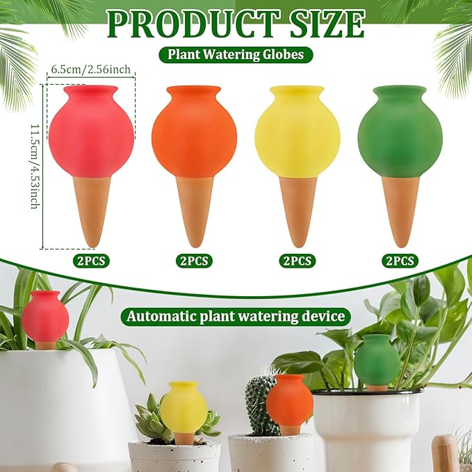 8PCS Terracotta Watering Spikes, Self Watering Planter Insert Irrigation Dripper, Automatic Watering Devices, Watering Globes for Indoor Outdoor Garden Office Potted